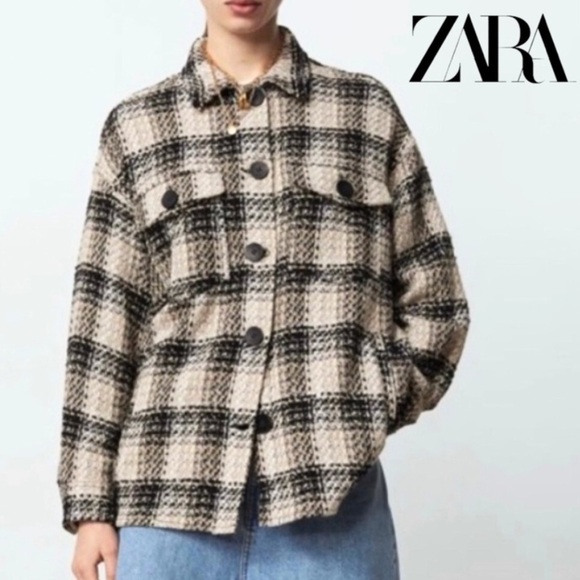 ZARA plaid tweed button up shacket (size S) - Picture 4 of 4